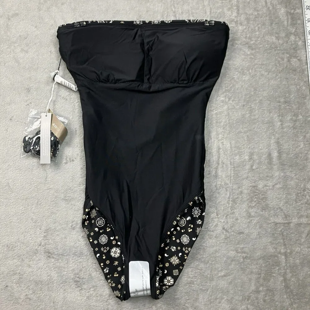 J.Crew Classic Sculpt Gemma One Piece Swimsuit 4 Black Bandana Convertible CS577